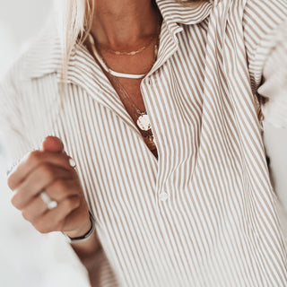 Bonnie Beige stripe blouse with bow on back *NEW*
