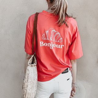Sunset Orange Bonjour croissant tee  *NEW*