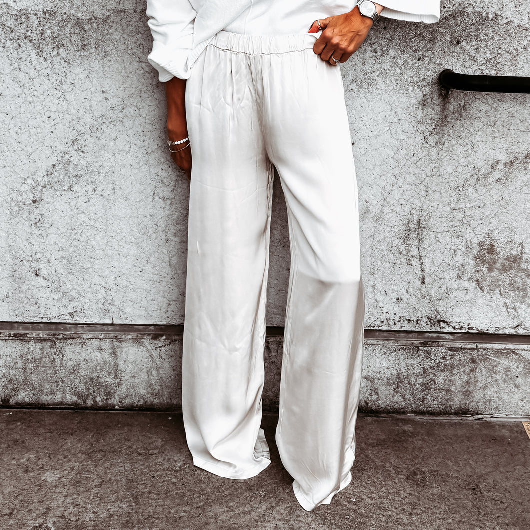 Verona LIGHT DESERT BEIGE satin palazzo pants *NEW*