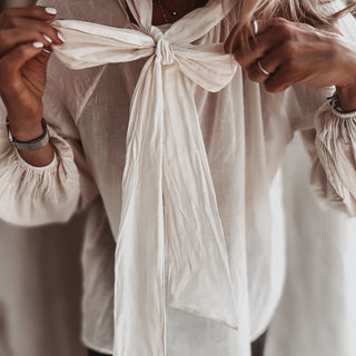 Claudia VINTAGE WHITE floaty bow blouse *NEW*