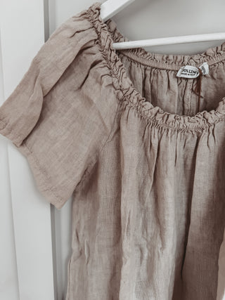 Lottie linen off shoulder beige dress