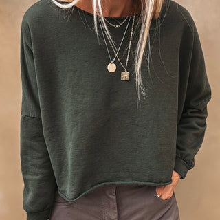Maeve slightly cropped dark khaki sweatshirt *relaxed style*