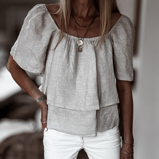 Sand tiered ruffle linen top *NEW*
