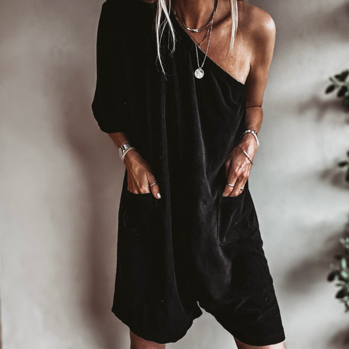 Black off shoulder beach playsuit