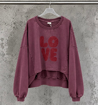 Burgundy cropped LOVE sweatshirt *relaxed style*