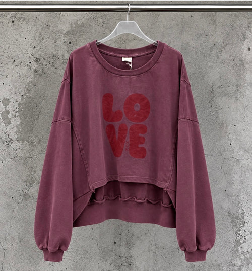 Burgundy cropped LOVE sweatshirt *relaxed style*