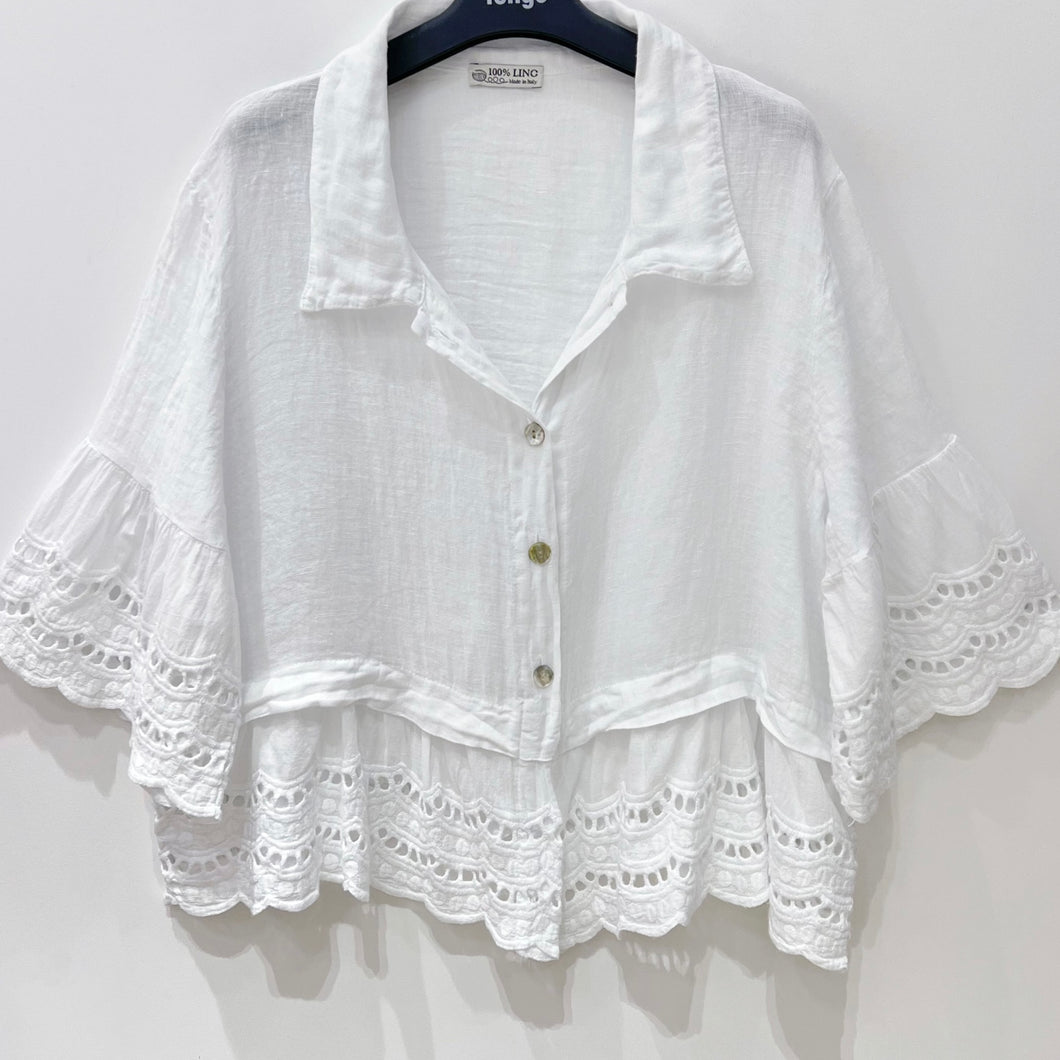 Lola White linen shirt with cotton lace *NEW*
