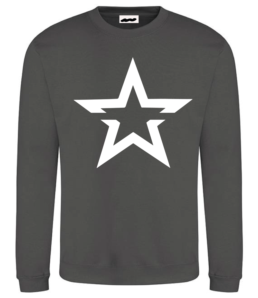 White star on charcoal sweatshirt