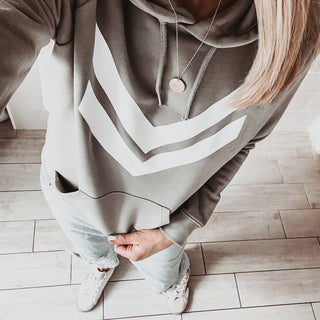 Light khaki hoody with white double chevron