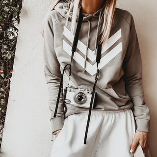 Light khaki hoody with white double chevron
