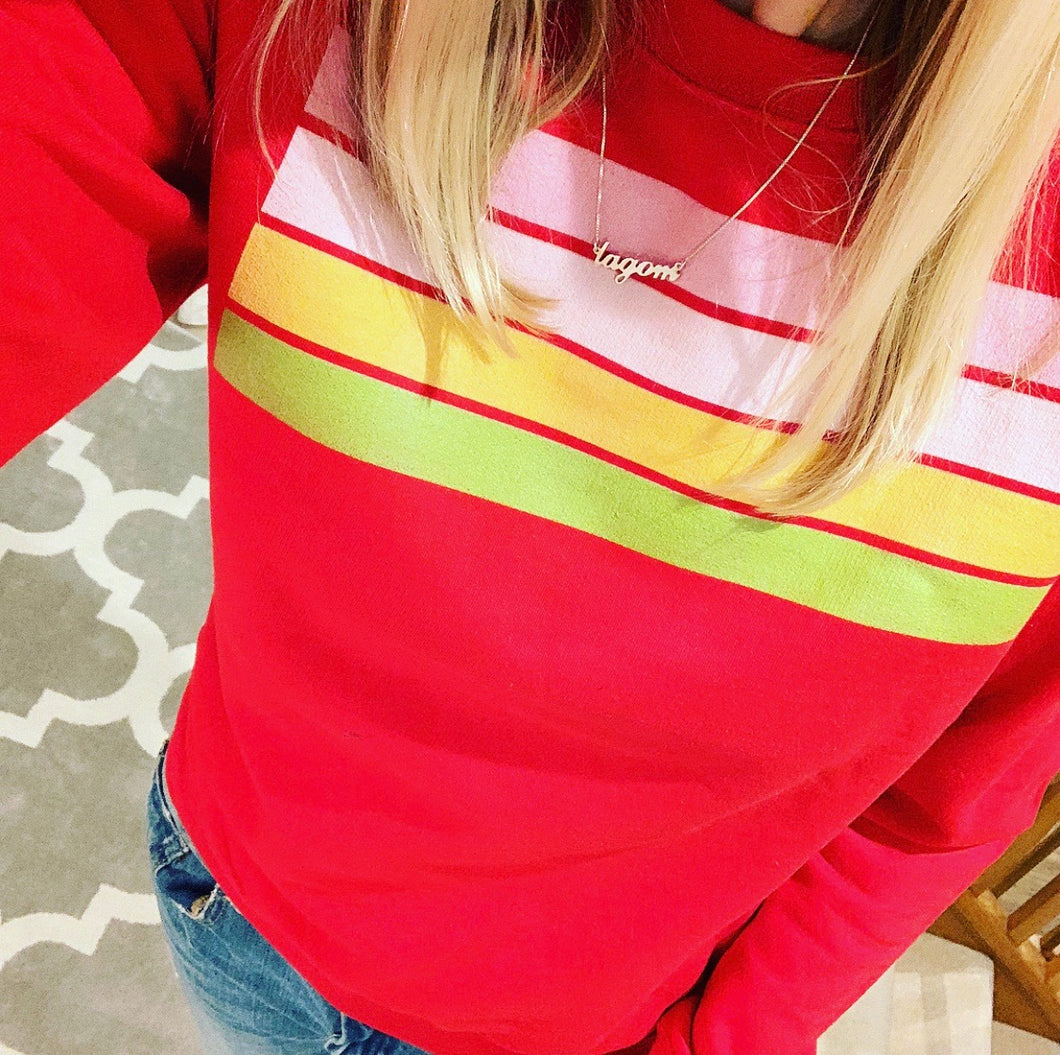 Red sweatshirt with stripes (small size 10-12)