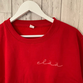 Red sweatshirt with pink elaa (m, uk 12-14)