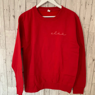 Red sweatshirt with pink elaa (m, uk 12-14)