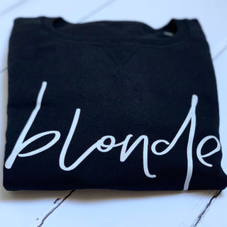 White blonde on black sweatshirt *fitted style*