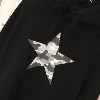 Grey camo star black hoody (small, UK 10-12)