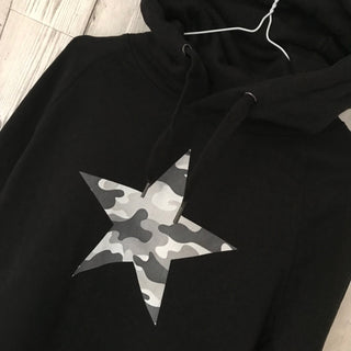 Grey camo star black hoody (small, UK 10-12)