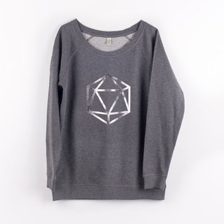 Metallic silver octahedron on a dark grey sweat