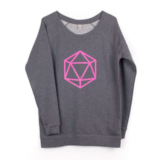 Neon pink octahedron on a dark grey sweatshirt