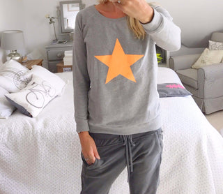Neon orange star light grey sweat *just a few left!*