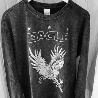 Silver glitter Eagle on acid black sweatshirt *boyfriend fit*