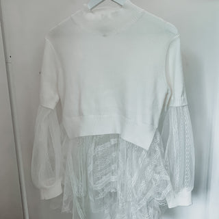 Cream tulle ruffle high neck top *sample*