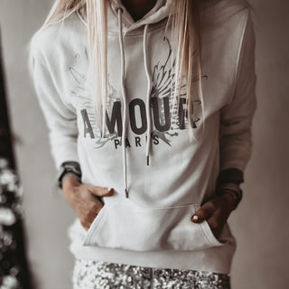 Cream AMOUR silver wings hoody