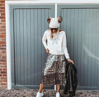 Glittery grey star cream raw sweatshirt