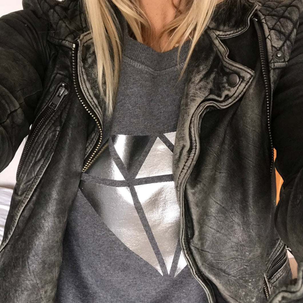 Silver diamond on dark a dark grey sweat (M)
