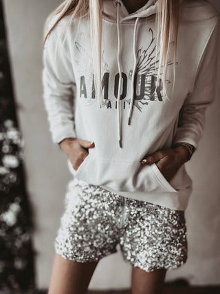 Cream AMOUR silver wings hoody