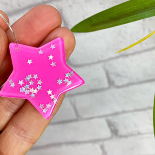 Pink glitter star earrings