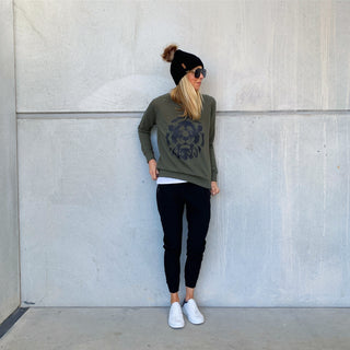 Black lion on khaki sweatshirt *unisex fit*