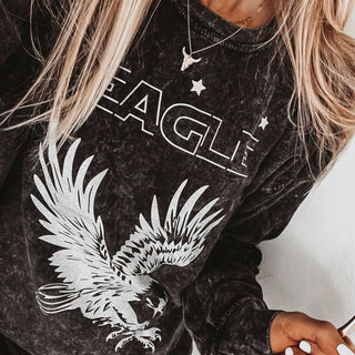 Silver glitter Eagle on acid black sweatshirt *boyfriend fit*