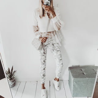 Cream tulle ruffle high neck top *sample*