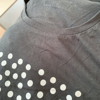White polka dots on dark grey charcoal tee (m)