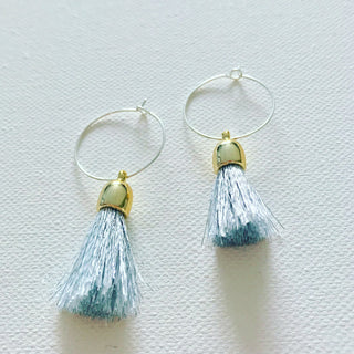 Silver tassel gold hoop earrings