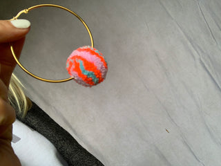 Large neon Pom Pom hoop earrings