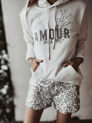 Cream AMOUR silver wings hoody