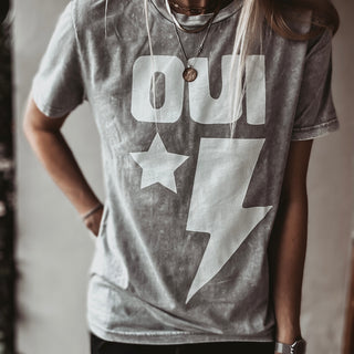 OUI light vintage grey star & strike tee *boyfriend fit*