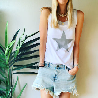 Dark grey star white vest top