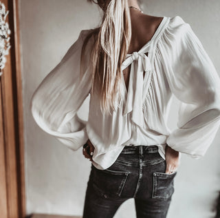 Florence VINTAGE WHITE bow blouse