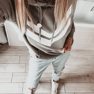 Light khaki hoody with white double chevron
