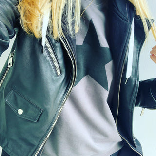 Black star on charcoal sweatshirt