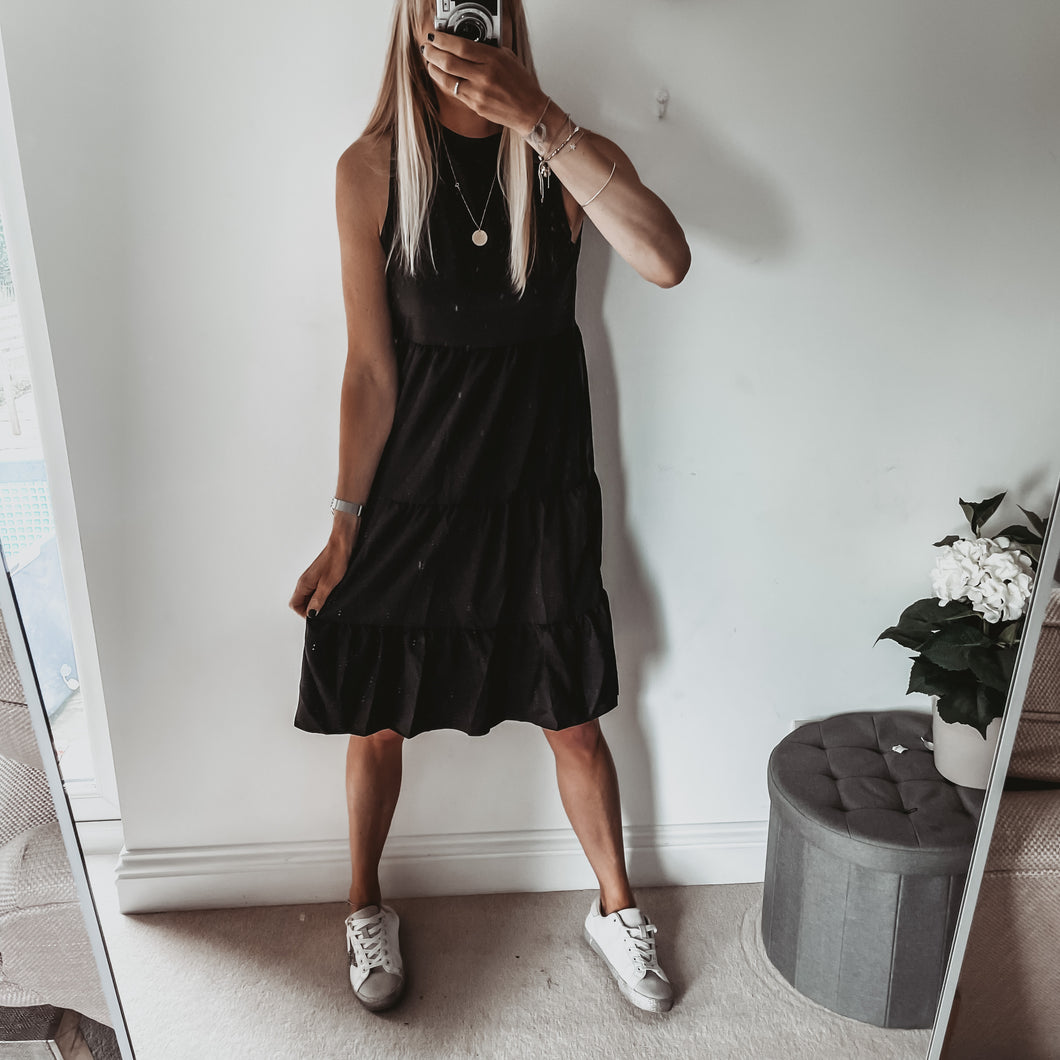 Tiered floaty black dress  (uk 8-10)