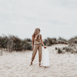 Short sleeved TAUPE TAN jumpsuit *new* *