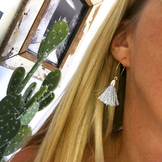 Silver tassel gold hoop earrings