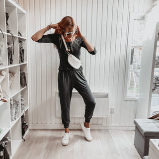 Long sleeved DARK GREY jumpsuit with pockets