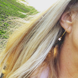 Tiny pink & gold star hoops