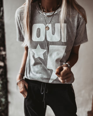 OUI light vintage grey star & strike tee *boyfriend fit*