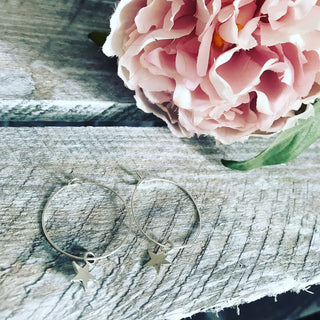 Silver star silver hoop earrings