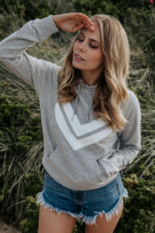 Grey hoody with white double chevron *relaxed fit* *JUST XS LEFT*